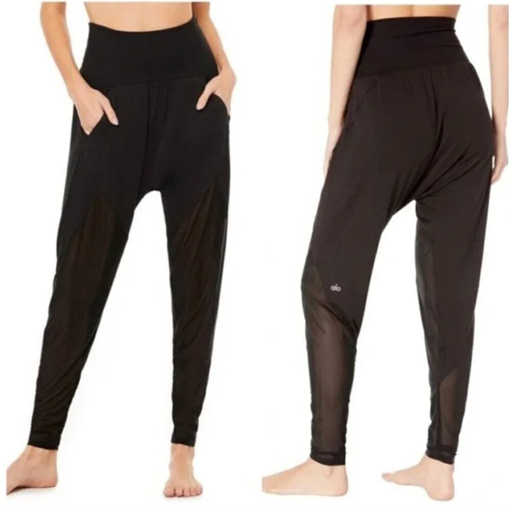 Alo Yoga Axis Harem Pants Lightweight Mesh Black Size Small Drop Crotch